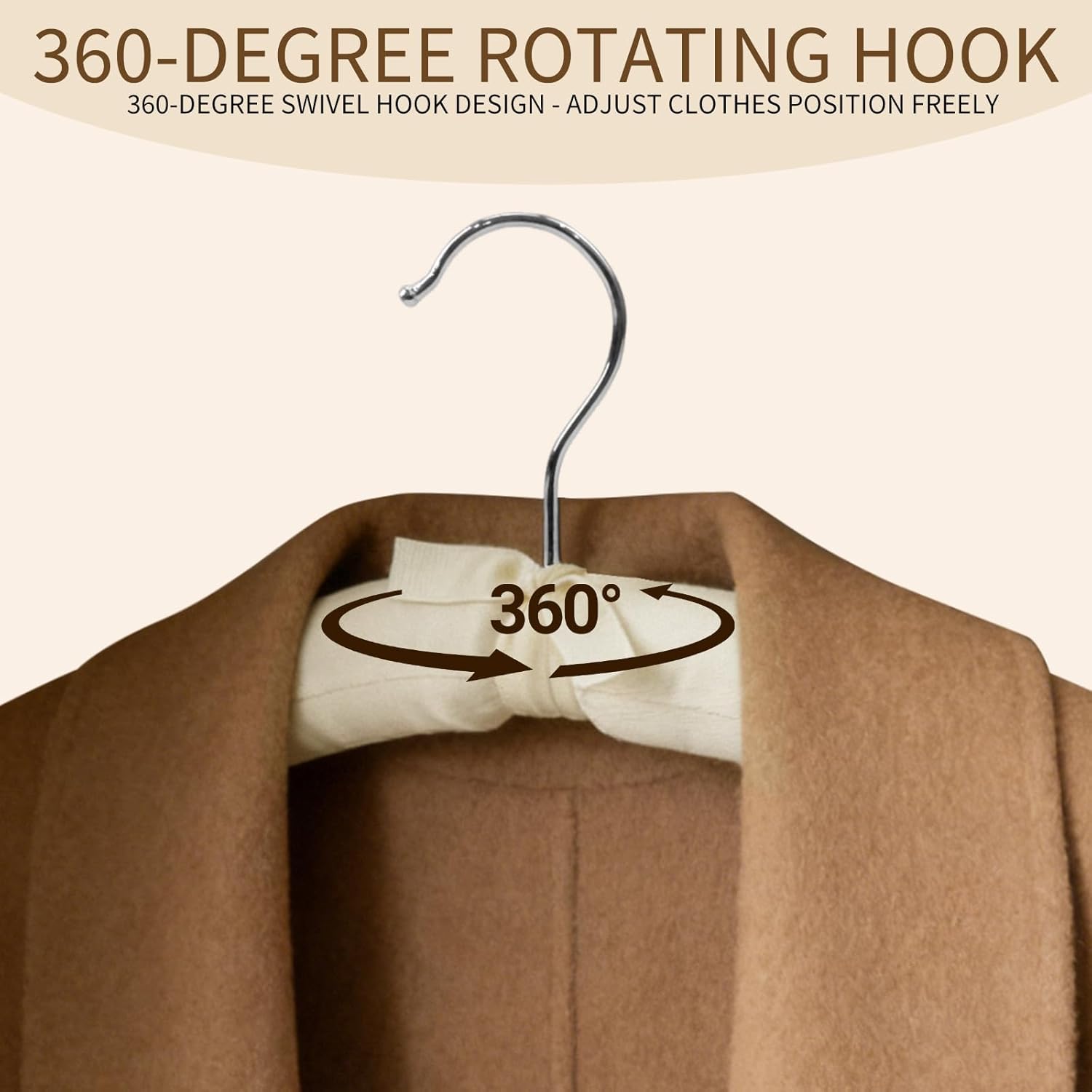 10 Pack Anti Slip Padded Hangers. 17 Inch Beige Cushioned Hangers with Sponge Shoulder Pads for Coat. Sweater and Wedding Dress