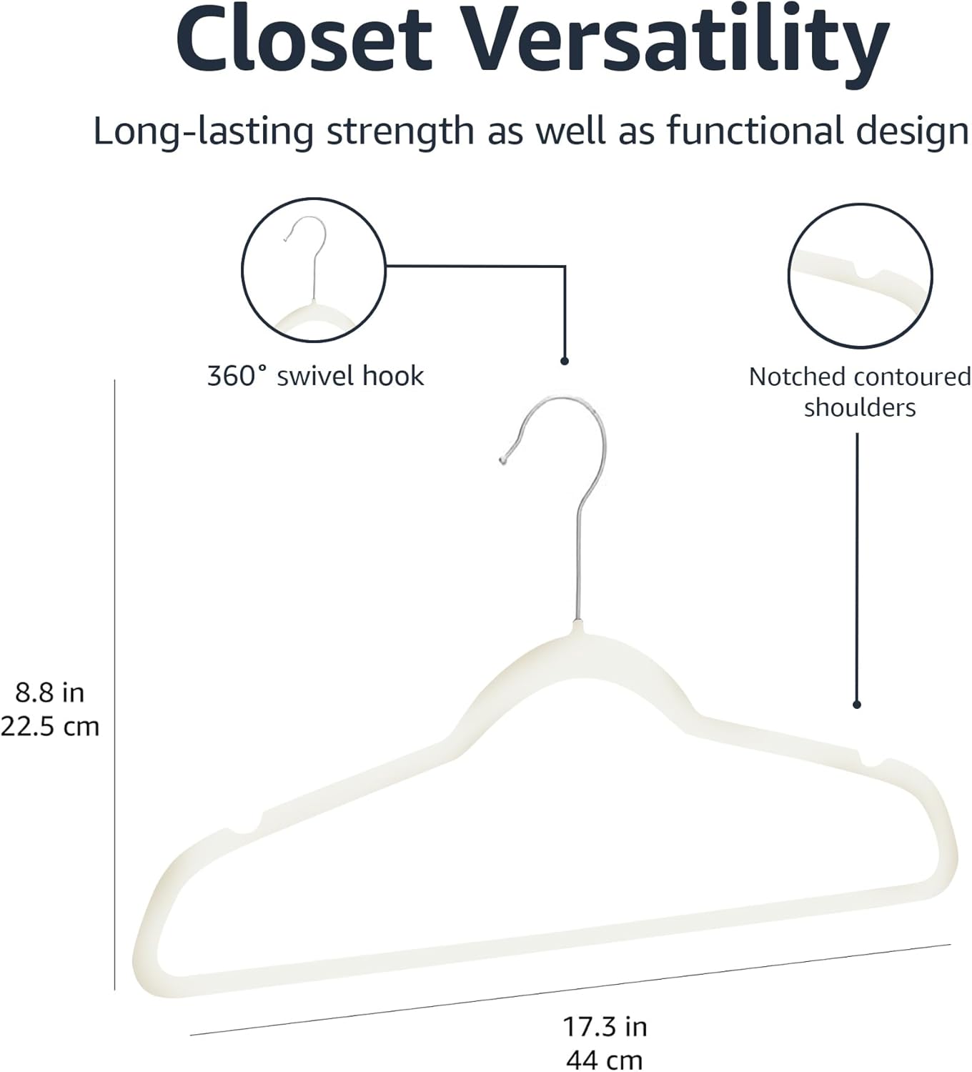 Amazon Basics Slim. Velvet. Non-Slip Sturdy Clothes Hangers. 50-Pack. Ivory/Silver