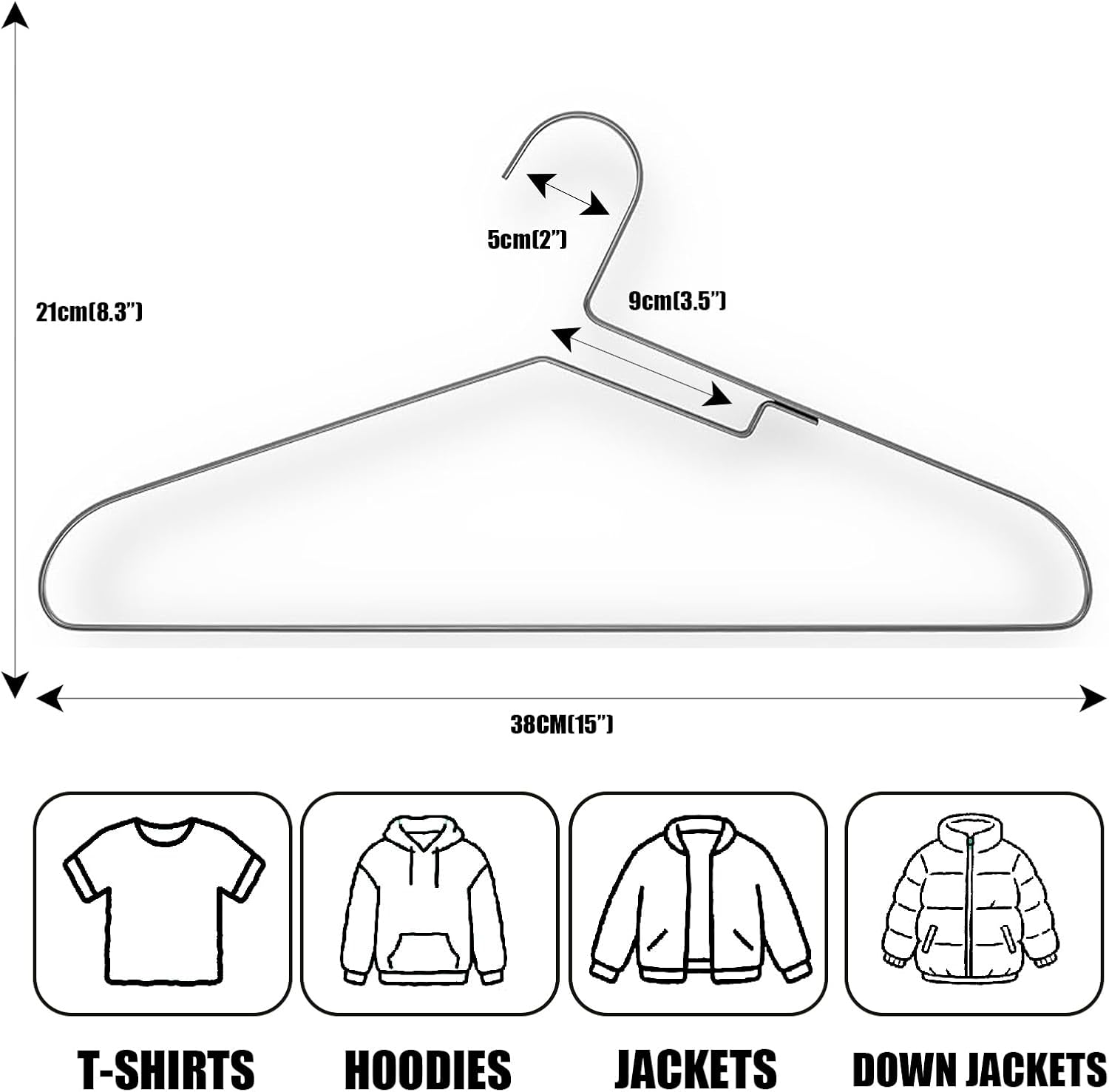 17-Inch Metal Clothes Hangers. Pack of 10 | Slim Stainless Steel Hangers for Space Saving Closet Organization | Heavy Duty & Rust-Proof for Shirts. Sweaters. Suits | Black (43cm)