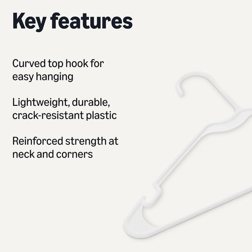 Amazon Basics Plastic Clothes Hangers. Adult Size. White. Pack of 50