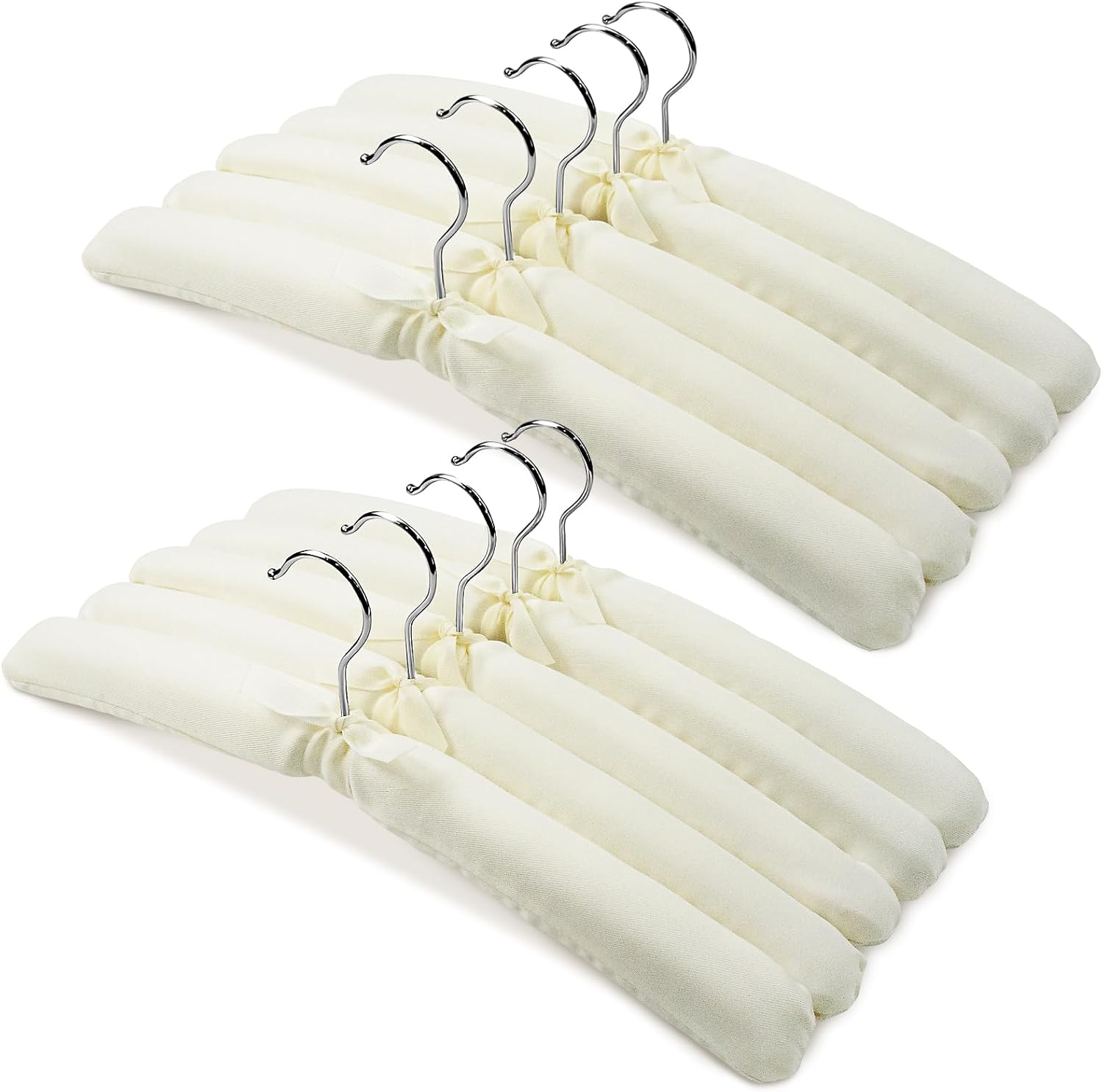 10 Pack Anti Slip Padded Hangers. 17 Inch Beige Cushioned Hangers with Sponge Shoulder Pads for Coat. Sweater and Wedding Dress