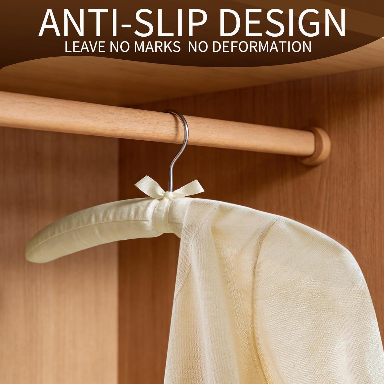 10 Pack Anti Slip Padded Hangers. 17 Inch Beige Cushioned Hangers with Sponge Shoulder Pads for Coat. Sweater and Wedding Dress