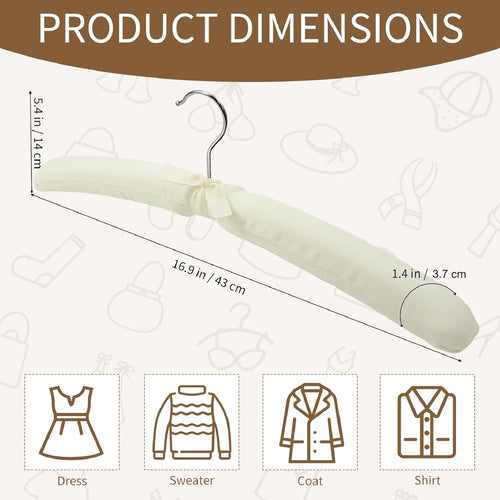 10 Pack Anti Slip Padded Hangers. 17 Inch Beige Cushioned Hangers with Sponge Shoulder Pads for Coat. Sweater and Wedding Dress