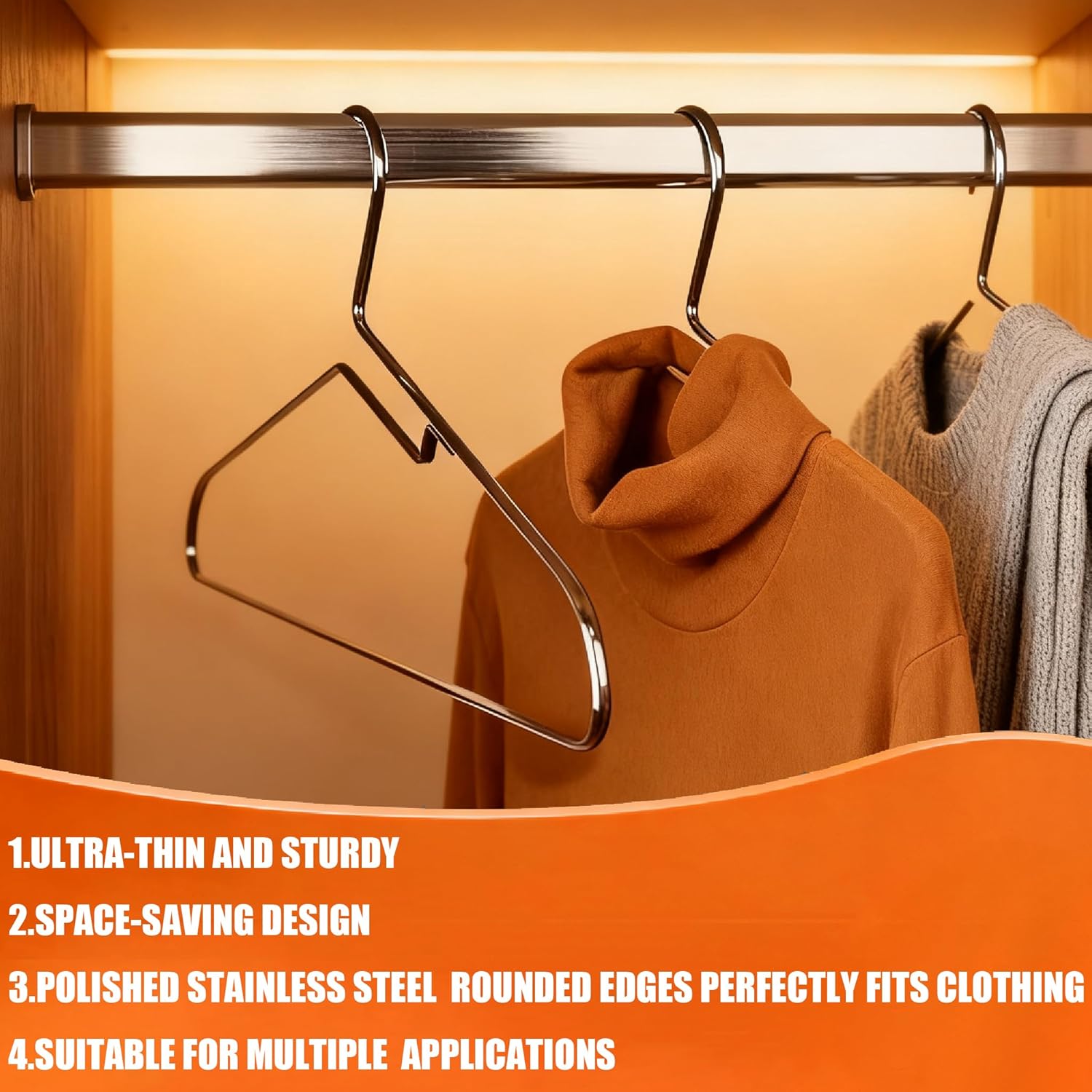 17-Inch Metal Clothes Hangers. Pack of 10 | Slim Stainless Steel Hangers for Space Saving Closet Organization | Heavy Duty & Rust-Proof for Shirts. Sweaters. Suits | Black (43cm)